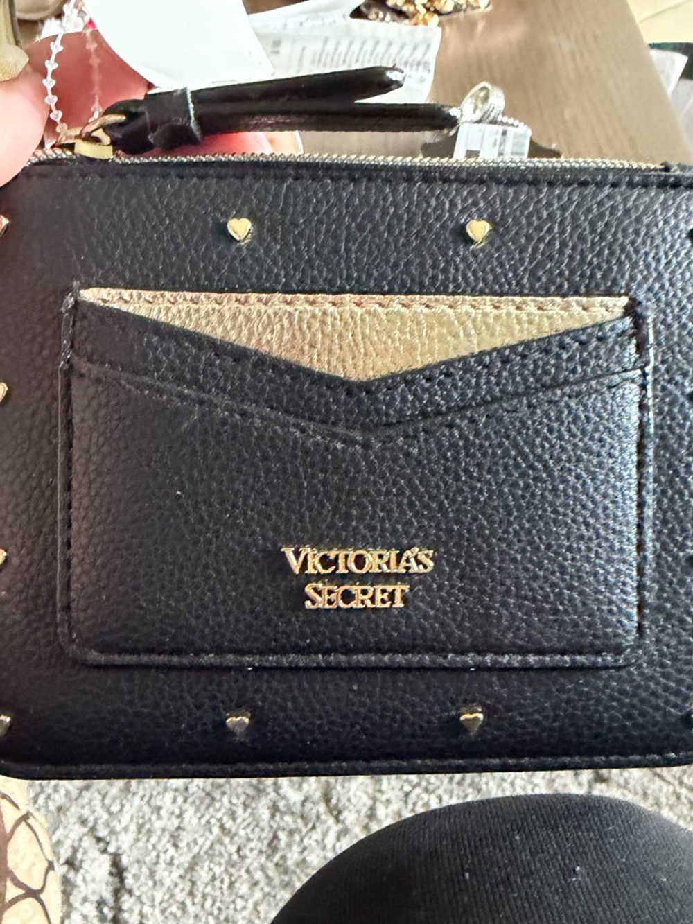 Victoria's Secret Black Card Wallet with Gold Accent studs and Keychain NWOT - Picture 6 of 6